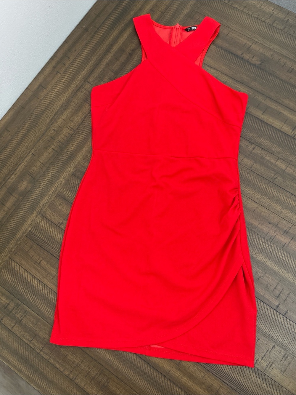 SHEIN Bright Red Crisscross Neck Mini Dress